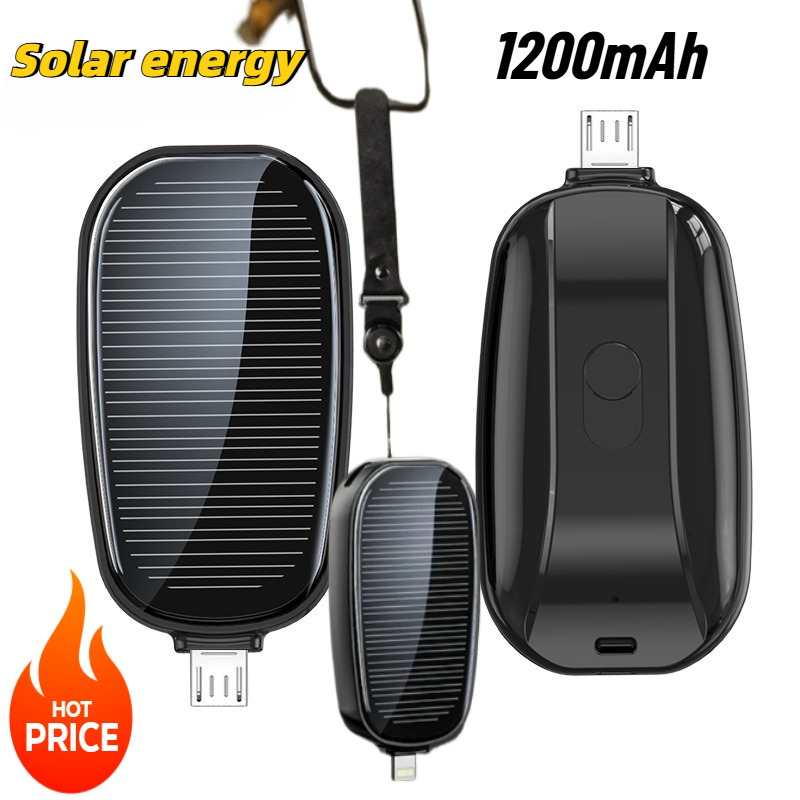 Solar Emergency Charger - Mini carregador portátil solar de 1200mAh,